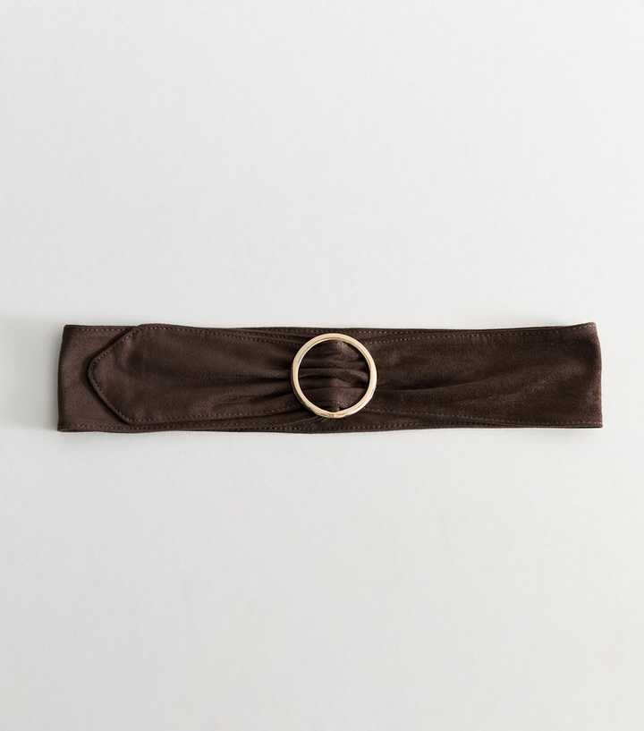 Dark Brown Faux Suede Wide Circle Buckle Belt