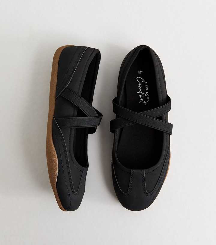 Black Faux Leather Sports Ballet Flats