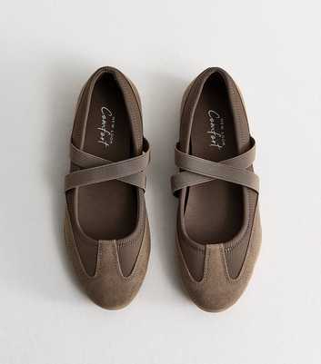 Light Brown Faux Suede Crossover Strap Ballet Flats