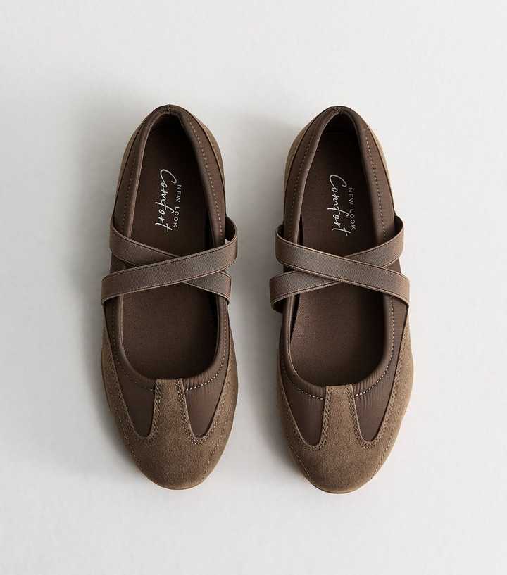 Light Brown Faux Suede Crossover Strap Ballet Flats