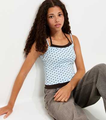 Girls Blue Polka Dot 2 In 1 Halterneck Cami Top