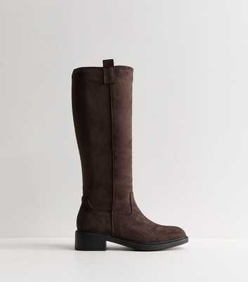 Dark Brown Faux Suede Riding Knee High Boots