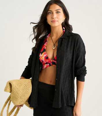 Gini London Black Textured Beach Shirt