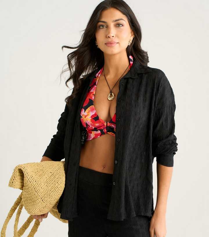 Gini London Black Textured Beach Shirt