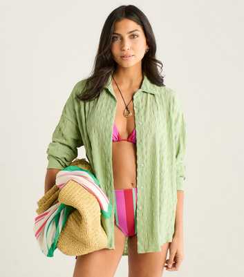 Gini London Light Green Textured Beach Shirt
