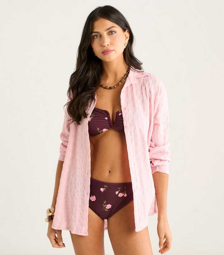 Gini London Light Pink Textured Beach Shirt