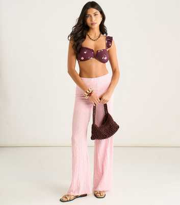 Gini London Light Pink Textured Beach Wide Leg Trousers