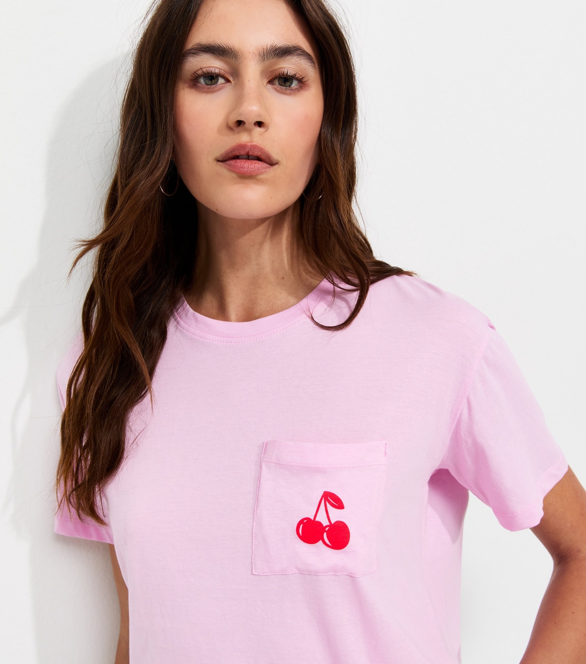 Women's Light Pink Cotton Cherry Pocket Oversized T-Shirt New Look