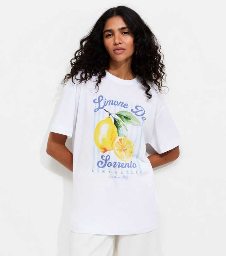 White Lemon Print Oversized Print T-Shirt