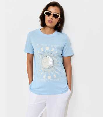 Light Blue Cotton Mystic Print T-Shirt