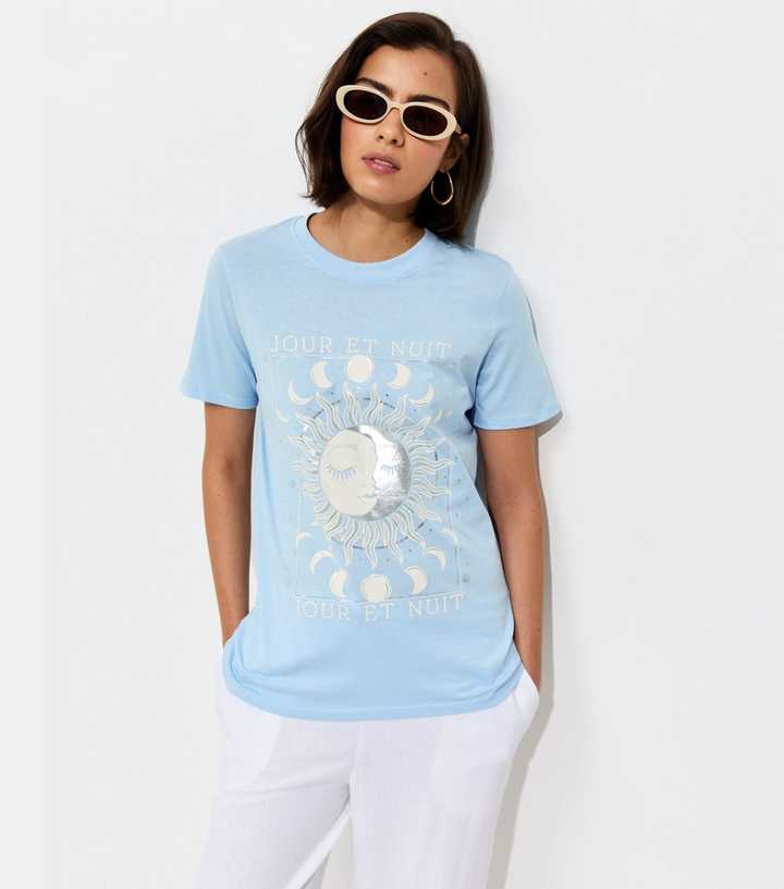 Light Blue Cotton Mystic Print T-Shirt