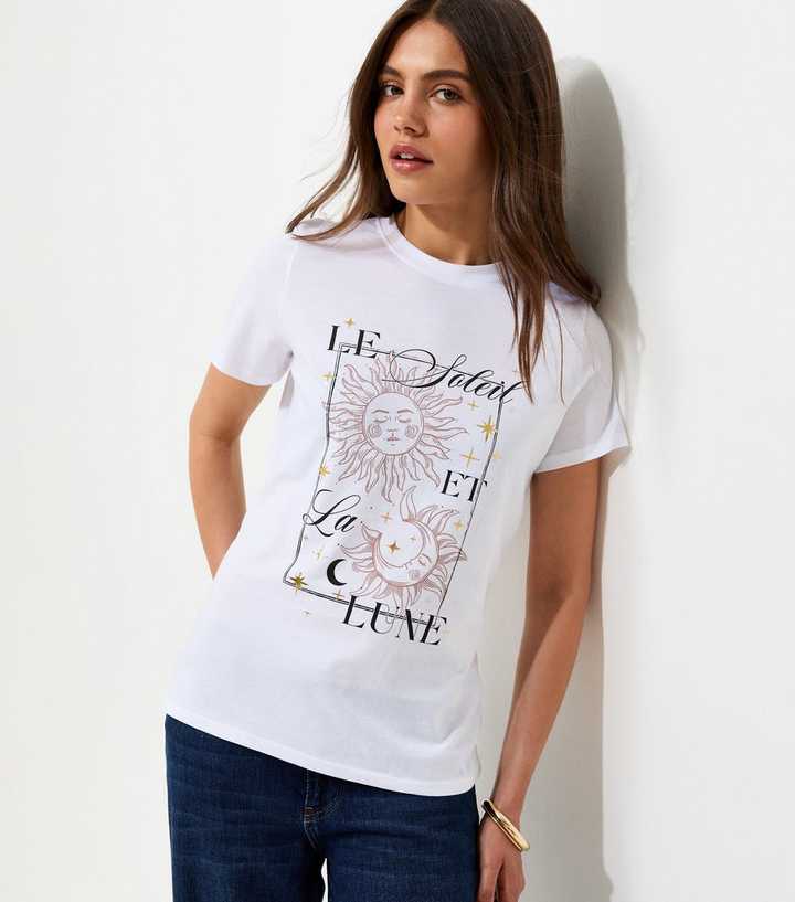 White Sun and Moon Graphic Relaxed T-Shirt