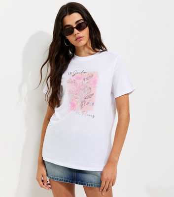 White Cotton Foil Print Jardins Crew-Neck T-Shirt