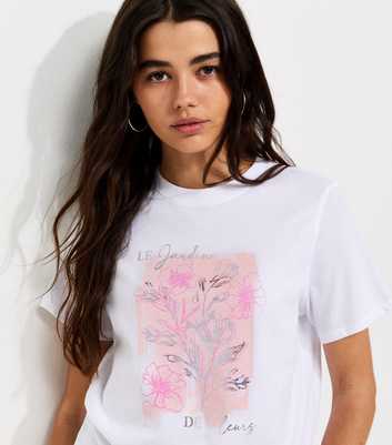 White Cotton Foil Print Jardins Crew-Neck T-Shirt