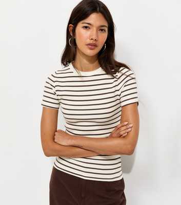 Brown Cotton Rich Striped Crew Neck T-Shirt