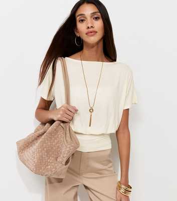 Off White Jersey Draped Wide Waistband Top