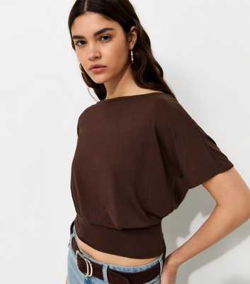 Dark Brown Jersey Draped Wide Waistband Top