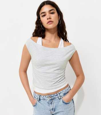 Grey Striped 2-in-1 Bardot Halter Top