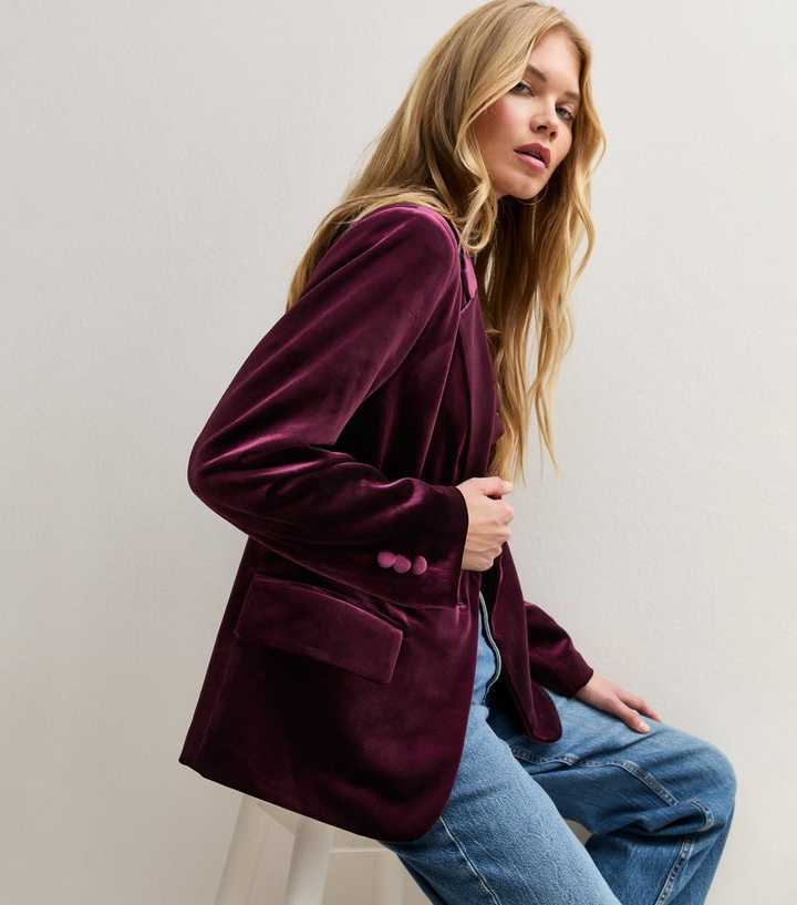 Dark Burgundy Velvet Relaxed Blazer