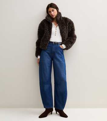 Dark Brown Curly Texture Faux Fur Jacket
