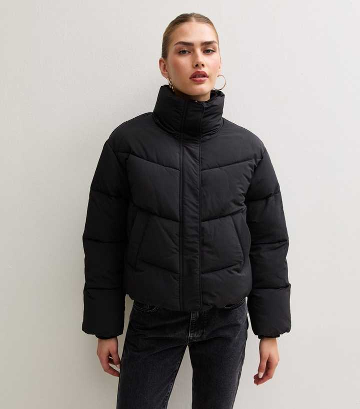 Black Funnel Neck Puffer Jacket