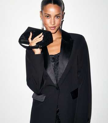 Black Tuxedo Satin Collar Blazer