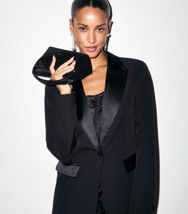 Black Tuxedo Satin Collar Blazer