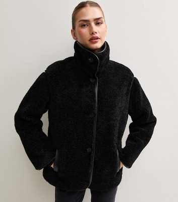 Black Borg Texture Funnel Neck Jacket