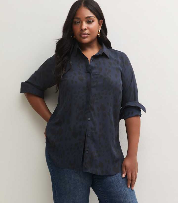 Curves Blue Animal Print Long Sleeve Shirt
