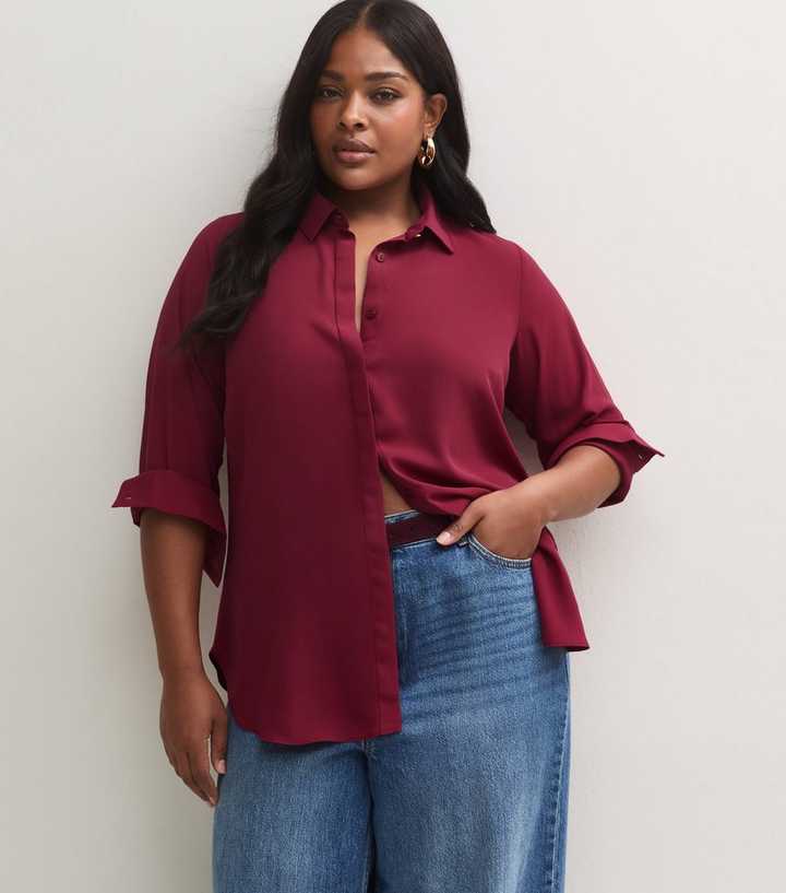 Curves Bright Red Long Sleeve Shirt