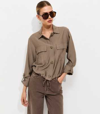 Stone Crinkle Texture Bubble Hem Button Front Shirt