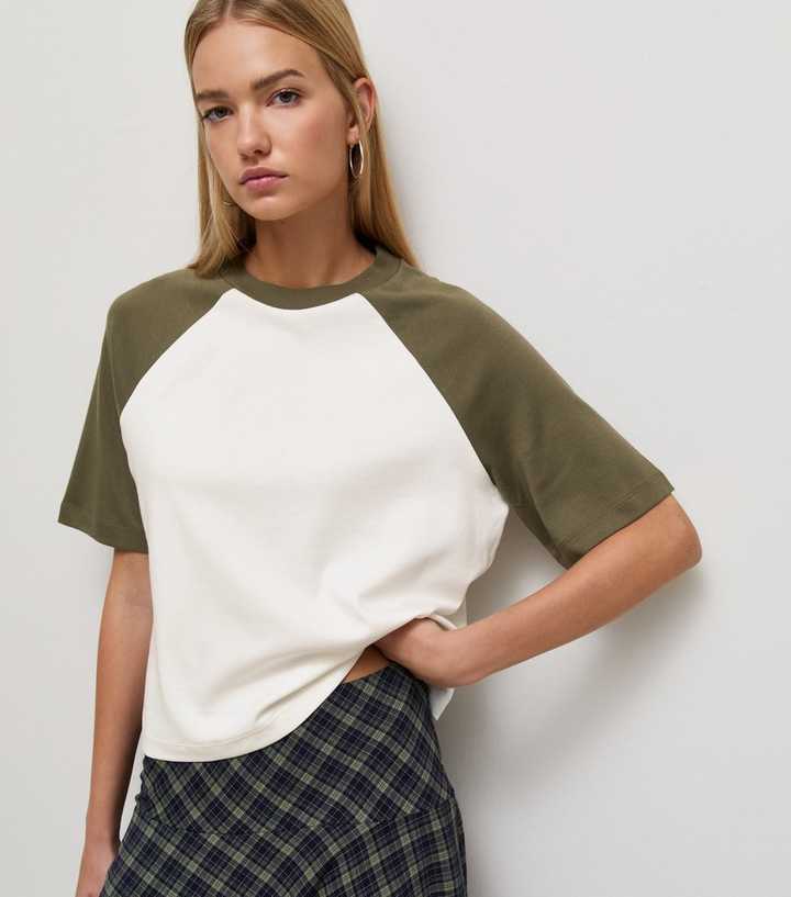 Premium Green Cotton Contrast Raglan Sleeve T-Shirt