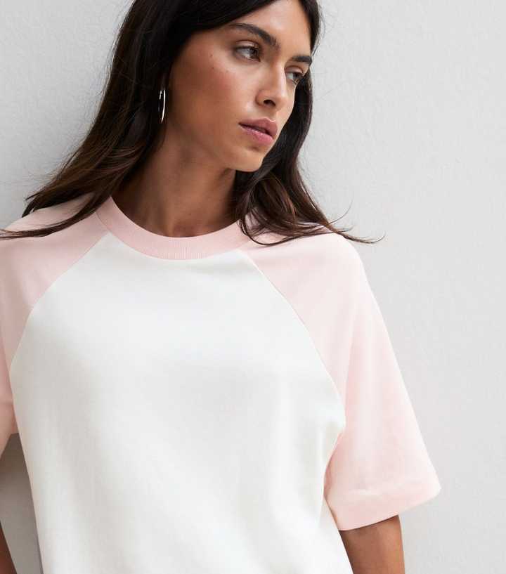 Premium Pink Cotton Contrast Raglan Sleeve T-Shirt