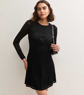Tall Black Lace Long Sleeve Mini Dress