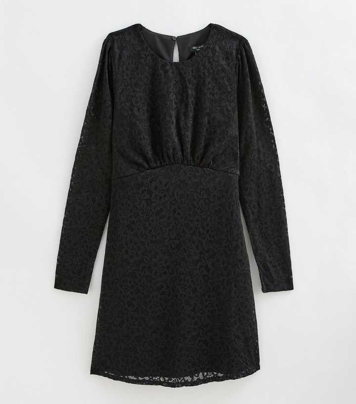 Tall Black Lace Long Sleeve Mini Dress