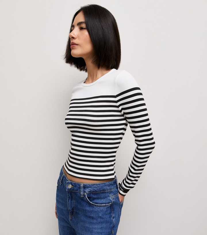 Cream and Black Cotton Rich Breton Stripe Long Sleeve Top