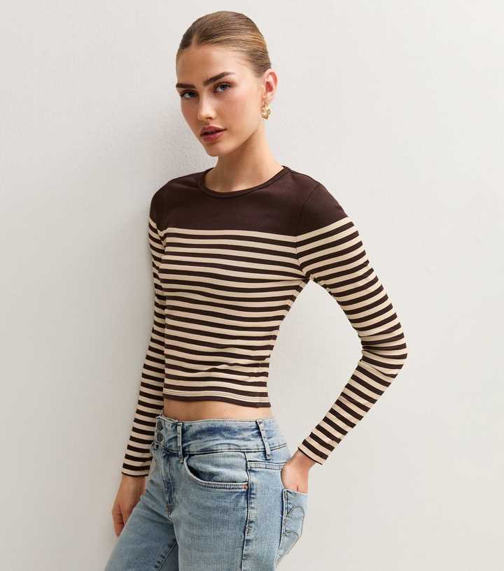 Brown Cotton Rich Breton Stripe Long Sleeve Top