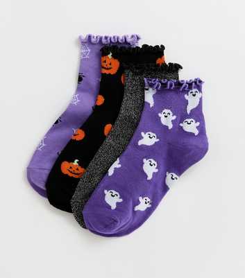 Multicolour Pack of 4 Halloween Patterned Frill Ankle Socks