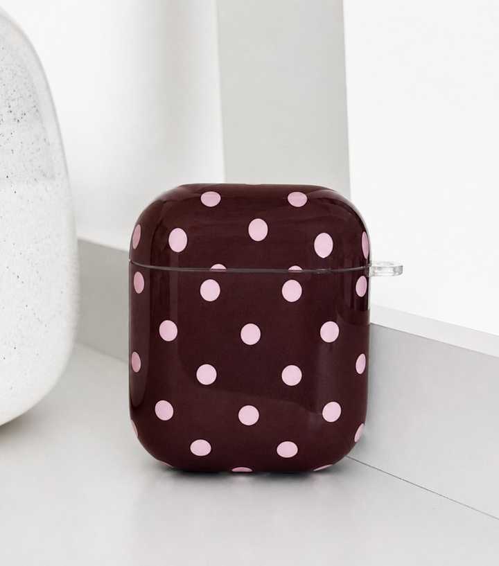 Coconut Lane Brown & Pink Polka Dot Airpods Case