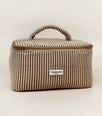 Coconut Lane Brown Stripes Travel Towelling Vanity Makeup Bag
