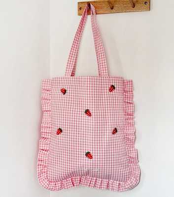 Coconut Lane Light Pink Strawberry Picnic Tote Bag