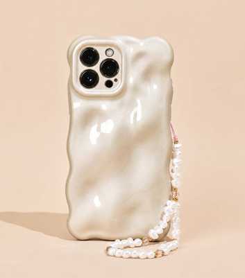Coconut Lane Cream Faux Pearl Gold Tone Beaded Phone Strap