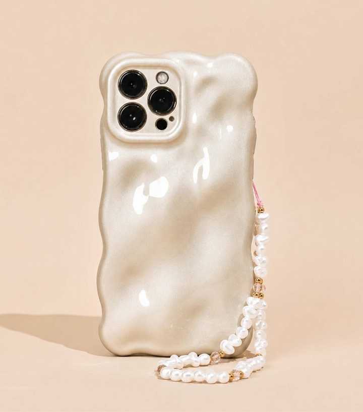 Coconut Lane Cream Faux Pearl Gold Tone Beaded Phone Strap