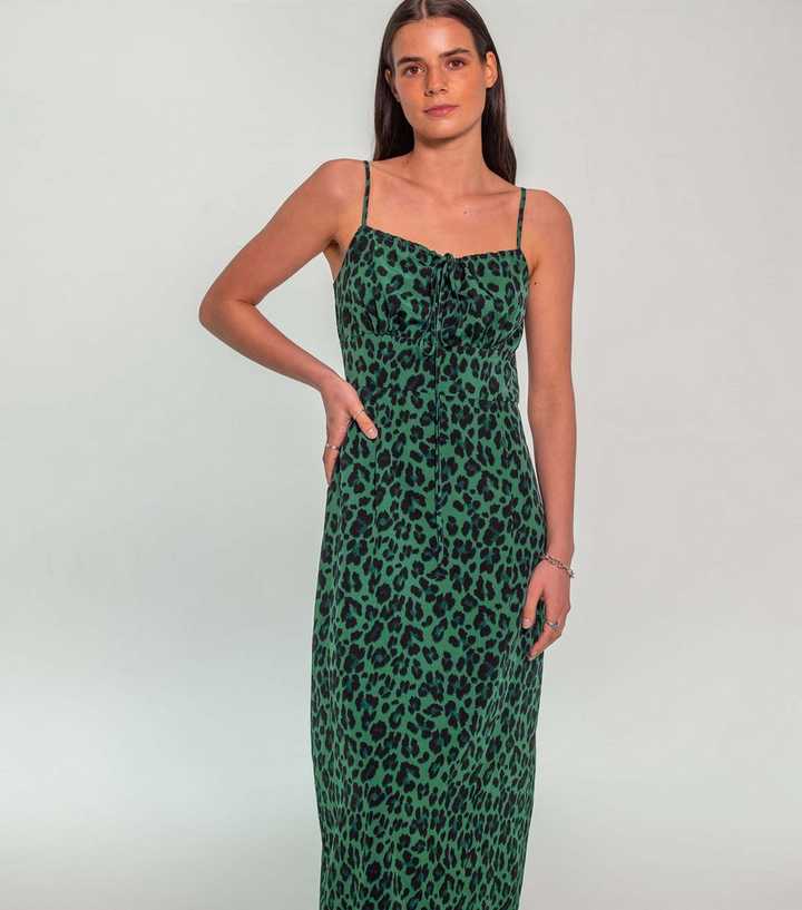 Sunshine Soul Green Animal Print Strappy Midi Sundress