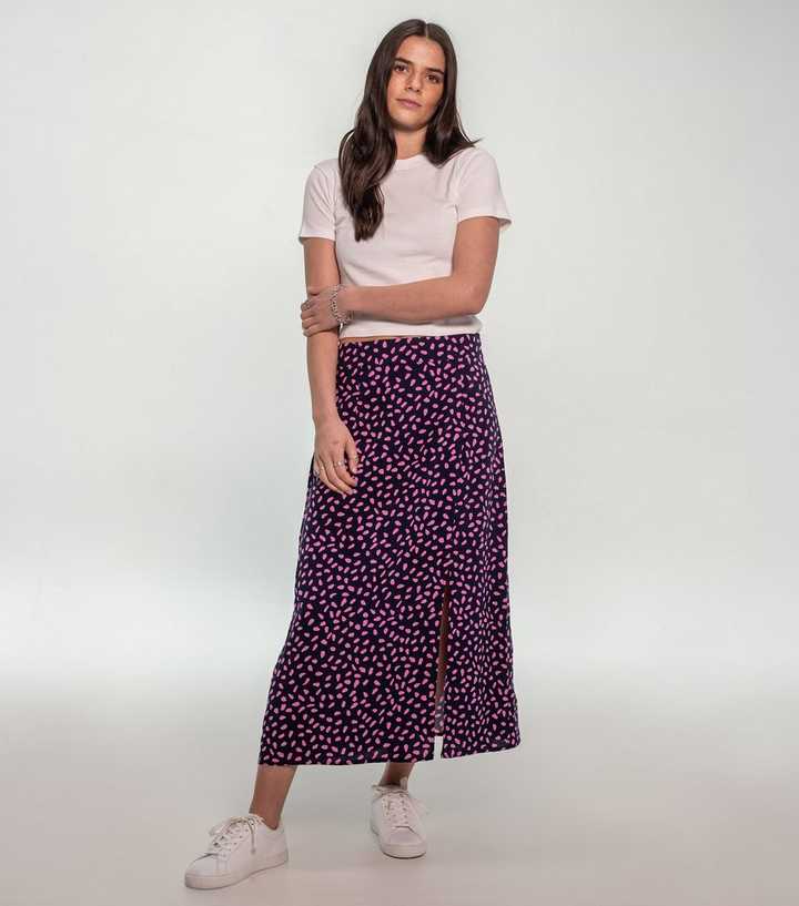 Sunshine Soul Navy Abstract Spot Split Midi Skirt