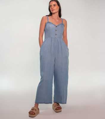 Sunshine Soul Light Blue Denim Strappy Wide Leg Jumpsuit