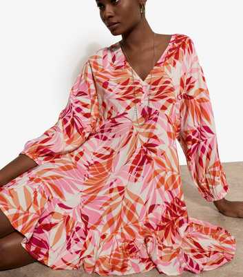 Apricot Pink Leaf Pattern Batwing Dress