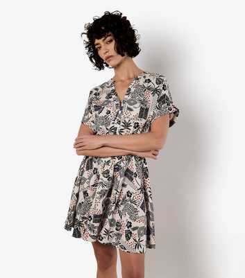 Apricot Stone Leaf Print Mini Dress