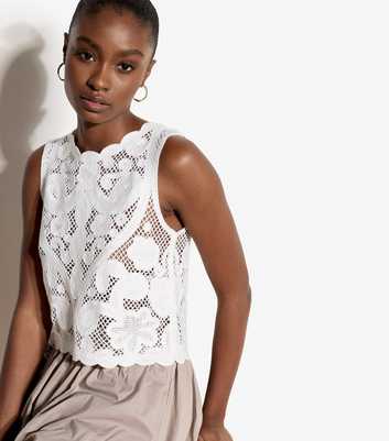 Apricot White Crochet Knit Sleeveless Top