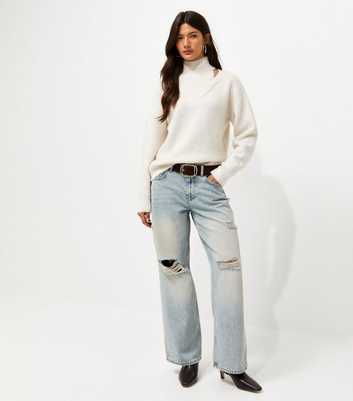 Blue Ripped Low Rise Baggy Wide Leg Jeans